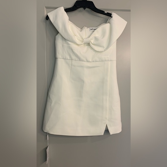 NWT Self Portrait White Crepe Bow Mini Dress Size 6 - Picture 13 of 14